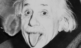 Albert Einstein sticking out his tongue.