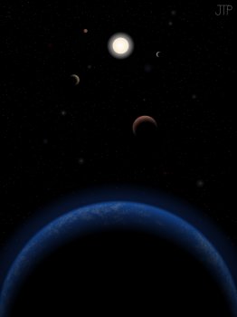 Artist's impression of five possible planets orbiting the star Tau Ceti, which is just 11.9 light-years from Earth.