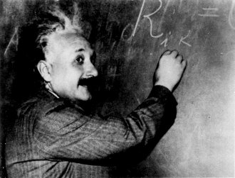 Famed physicist Albert Einstein at the blackboard.