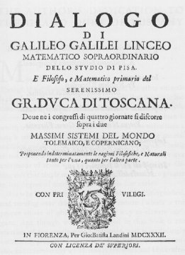 Title page of Galileo's Dialogue concerning the two chief world systems